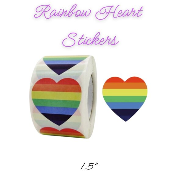 Rainbow Heart Stickers ~ Qty 40  Size 1.5" - Picture 1 of 1